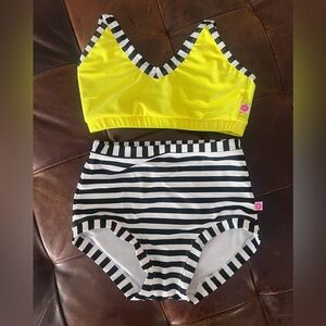 Pink Lemon Dancewear Girls Two Piece Set Yellow with Black & White Stripes